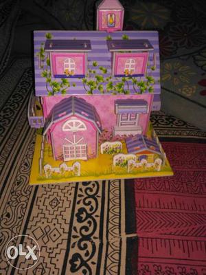 Purple And Pink Ceramic House Miniature
