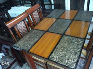 Rectangular natural color Table With Four Chairs Dining Set