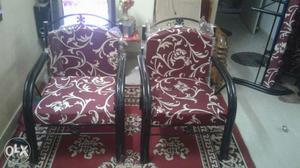 Two Red-and-black Floral Padded Armchair