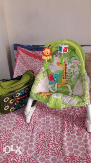 White And Green Fisher Prince Bouncer Seat And Diaper Bag