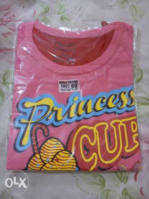 White And Pink Princess Cup Printed Crew Neck T Shirt