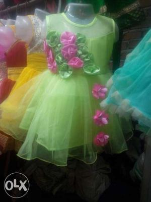 Women's Green Frilled Sleeveless Dress