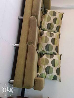 Beige Fabric Cushioned Sofa