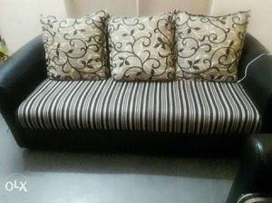 Black, Grey, And Beige Striped Fabric 3-seat Sofa