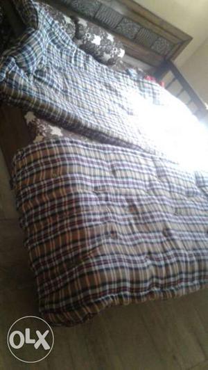 Black, White And Beige Plaid Bed Sheet