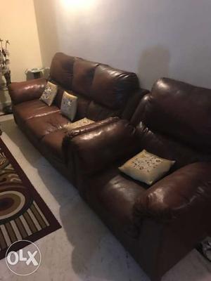 Brown Leather Sofa Chair And 3-seat Sfa