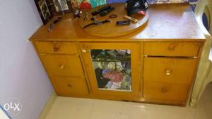 Brown Strong Wooden Lowboy Dresser with TV Set Up