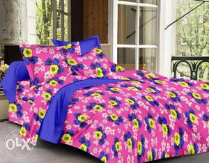 Purple-yellow-blue Floral Bedsheet