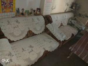 Three Brown Suede Couches of 7 sitter of sisam wood