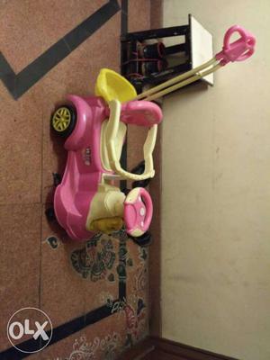 Toddler's White And Pink Push Trike