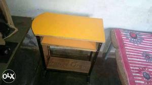 Yellow Metal Base Wooden Top Computer Desk\