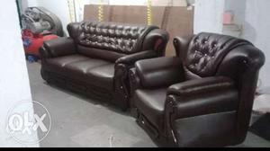 2-pieces Black Leather Padded Sofa Sert