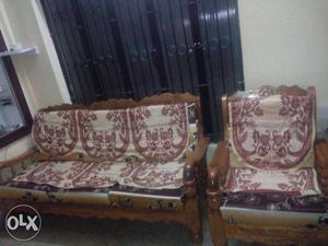 3-piece Of White And Red Floral Padded Sofa Set