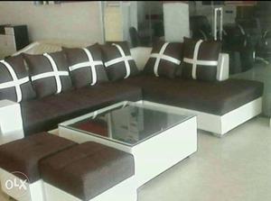 ,6. Seater L Coner Sofa table and 2 puffy with