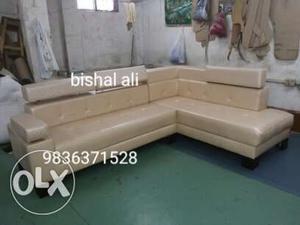 Beige Leather Sectional Sofa