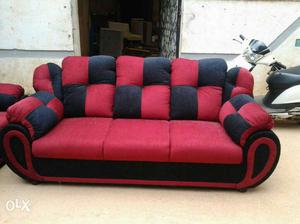 Black And Red 5 and six -seat Couch with deewan