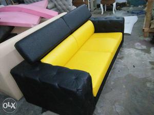 Black And Yellow Leather Padded Sofa
