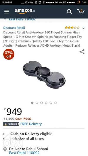 Black Dual-spinner Fidget Toy