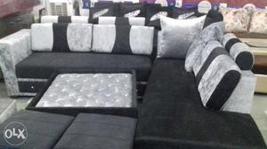Black-and-white Suede Sectional Couch