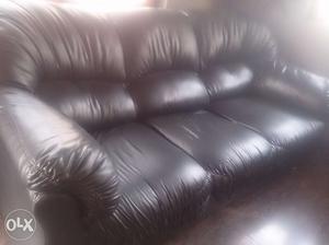 Black couch, soft leather 1+2+1
