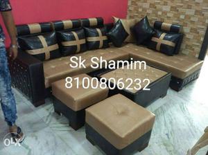Brown And Black Leather Sofa Set