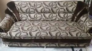 Brown And Gray Fabric Padded Sofa