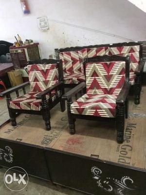Brown And Red Chevron Fabric Sofa Set