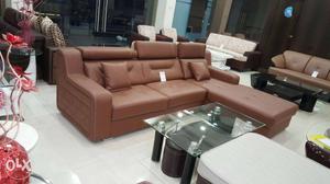 Brown Leather Sectional Sofa Set