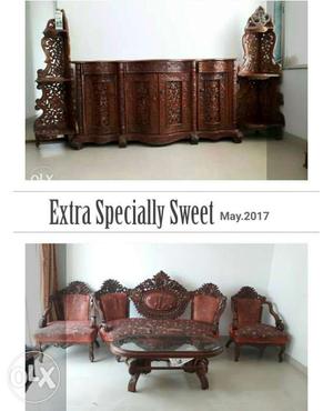 Brown Wooden Sideboard And Living Room Furniture Set