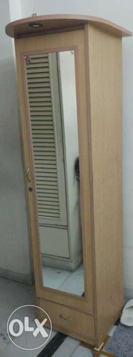 Brown Wooden Single Door Cabinet With Mirror