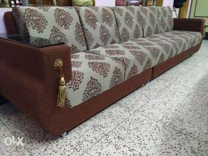 Gray And Brown Damask Printed Couch