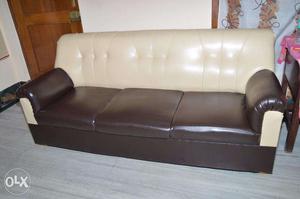 Leather Sofa 3+1+1 Brown & Beige Brand New