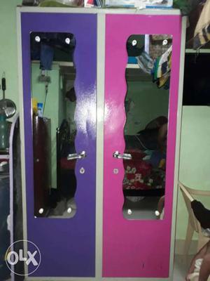 Pink, White And Purple Wooden 2-door Cabinet