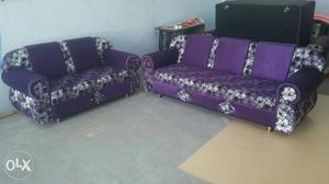 Purple And Grey Fabric Sofa Set