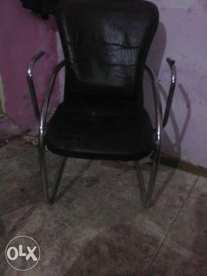 Stainless Steel Frame Black Armchair, in good condition