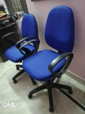 Two Black-and -blue Rolling Office Amrchairs