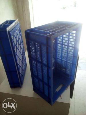 Two Blue Plastic Crates