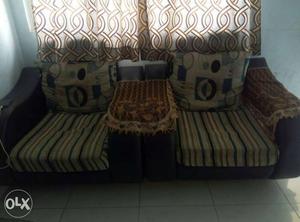 Two Brown And Grey Stripe Sofa Armchairs