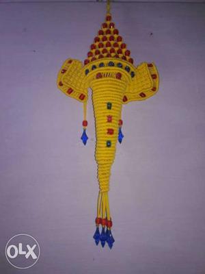 Yellow And Red Elephant Face Knitted Wall Decor