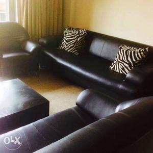  seater black leather sofa set. single 3 seaters -