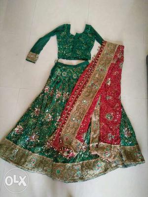 Bridal Georgette Lehnga, Green Bottom and Top