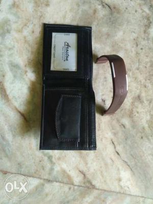 Brown LED Watch' Black Leather Bi-fold Wallet