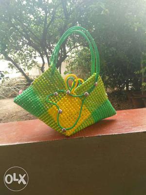 Green And Yellow Knitted Handbag