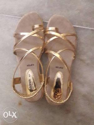 Pair Of Gold Flat Sandals