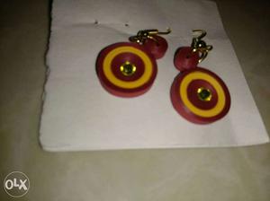 Pair Of Red-and-yellow Drop Hook Earrings