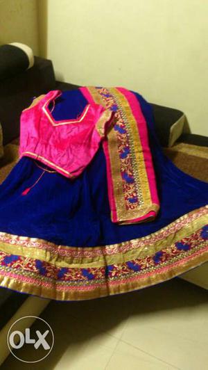Pink, Blue And Yellow Floral Sari