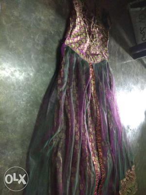 Purple And Brown Floral Mesh Long Dess