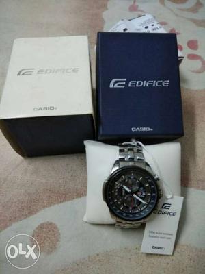 Round Black Edifice Chain Link Chronograph Watch With Box