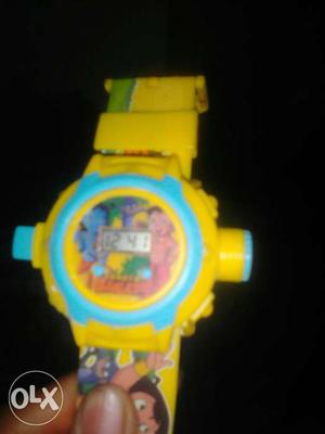 Round Blue And Yellow Digital Watch