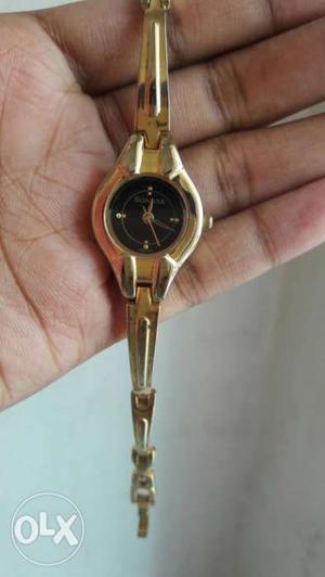 Sonata Gold Minimalist Watch With Link Bracelet